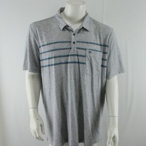 Travis Mathew Golf Polo Shirt Mens Size XXL 2XL Gray‎ with Blue Stripes